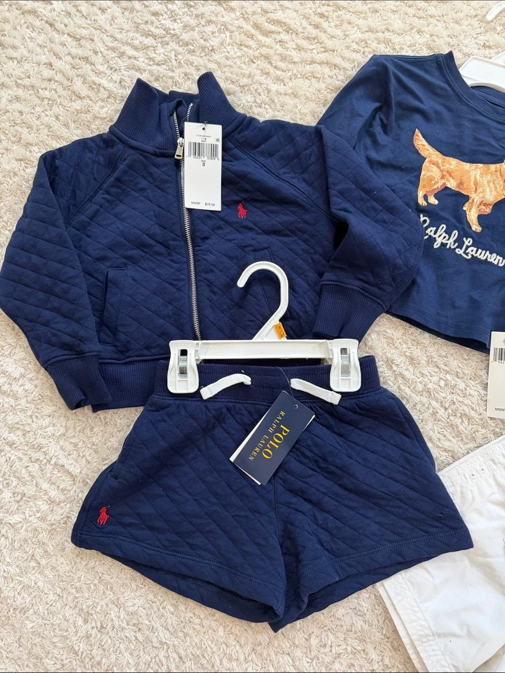 Ralph Lauren Navy Kids Polo & Graphic Tee Set with White Shorts LOT 2T/3T